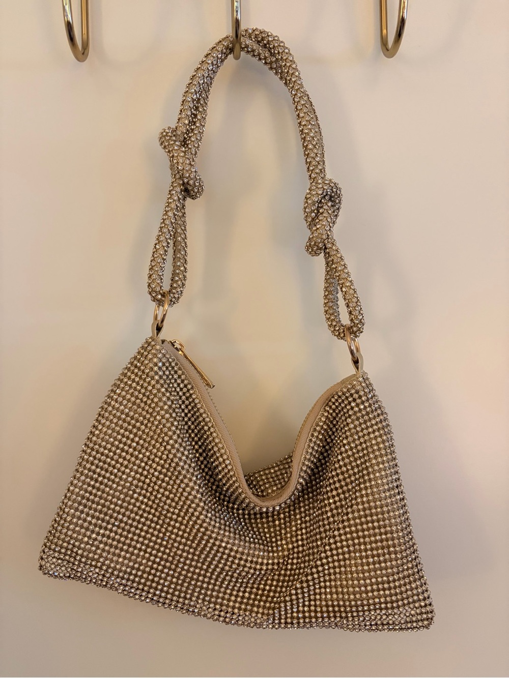 Beaded Shoulder Bag in Champagne - Elegant Evening Tote